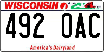 WI license plate 492OAC