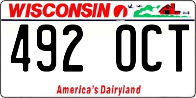 WI license plate 492OCT