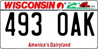 WI license plate 493OAK