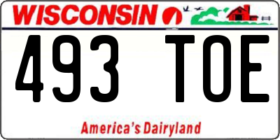 WI license plate 493TOE