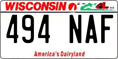 WI license plate 494NAF