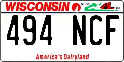 WI license plate 494NCF