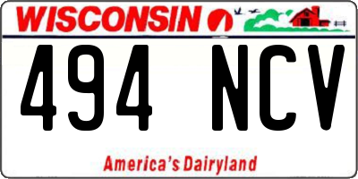 WI license plate 494NCV