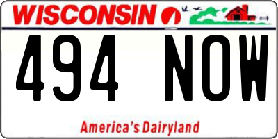 WI license plate 494NOW