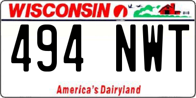 WI license plate 494NWT