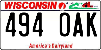 WI license plate 494OAK