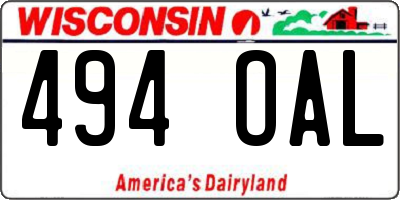 WI license plate 494OAL