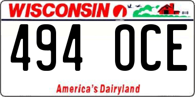 WI license plate 494OCE