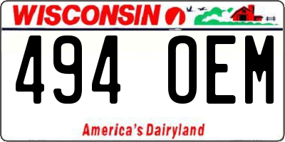 WI license plate 494OEM