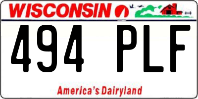 WI license plate 494PLF