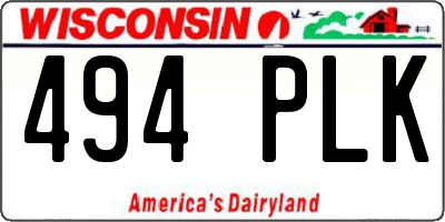 WI license plate 494PLK