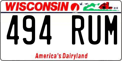 WI license plate 494RUM