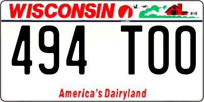 WI license plate 494TOO