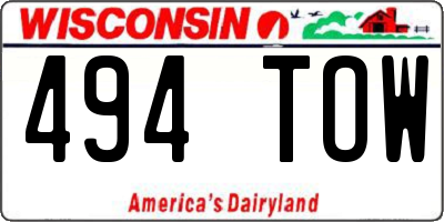 WI license plate 494TOW