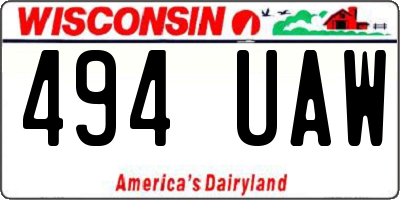WI license plate 494UAW