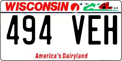 WI license plate 494VEH