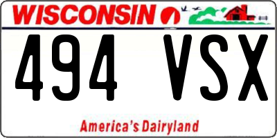 WI license plate 494VSX