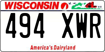 WI license plate 494XWR