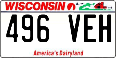 WI license plate 496VEH