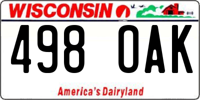 WI license plate 498OAK