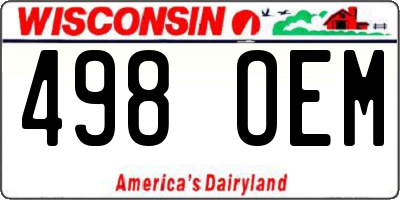WI license plate 498OEM
