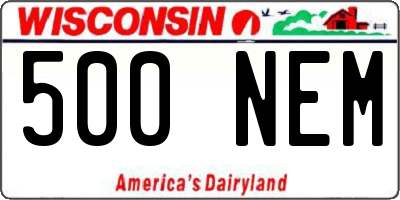 WI license plate 500NEM