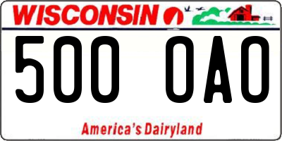 WI license plate 500OAO
