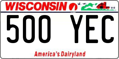 WI license plate 500YEC