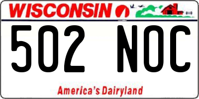 WI license plate 502NOC