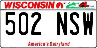 WI license plate 502NSW