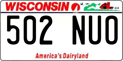 WI license plate 502NUO