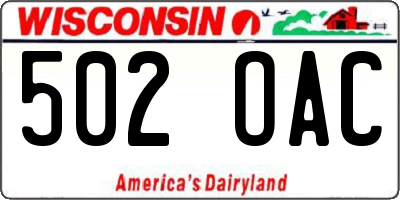 WI license plate 502OAC