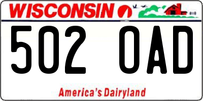 WI license plate 502OAD