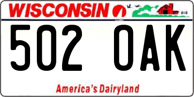 WI license plate 502OAK