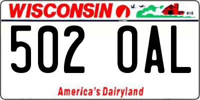 WI license plate 502OAL