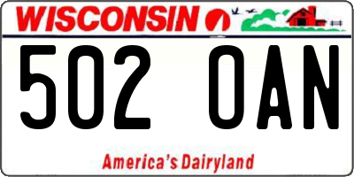 WI license plate 502OAN