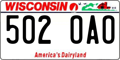 WI license plate 502OAO