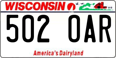 WI license plate 502OAR