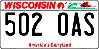 WI license plate 502OAS