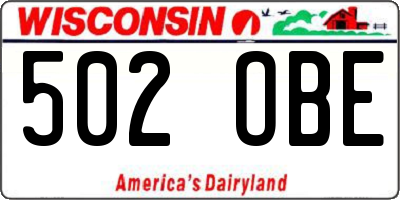 WI license plate 502OBE