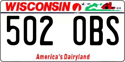 WI license plate 502OBS