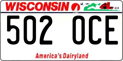 WI license plate 502OCE