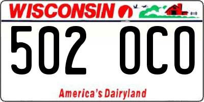 WI license plate 502OCO