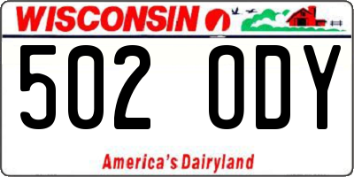 WI license plate 502ODY