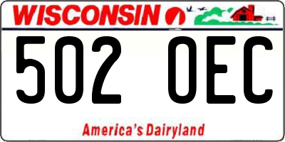 WI license plate 502OEC