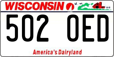 WI license plate 502OED