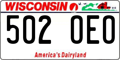 WI license plate 502OEO