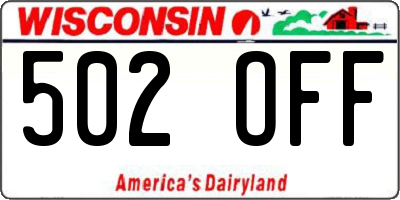 WI license plate 502OFF