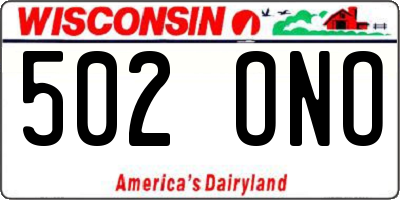 WI license plate 502ONO