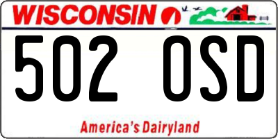 WI license plate 502OSD